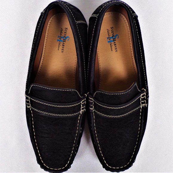 STEVE HARVEY CELEBRITY EDITION size 7 black flat-heel loafers all synth. mat. - Picture 11 of 16